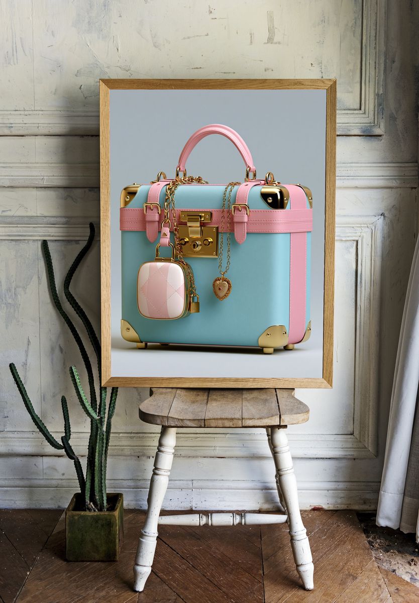 Pastel Luxury Suitcase Poster. — room view 1