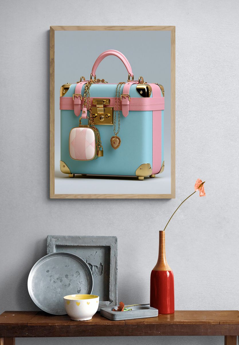 Pastel Luxury Suitcase Poster. — room view 3