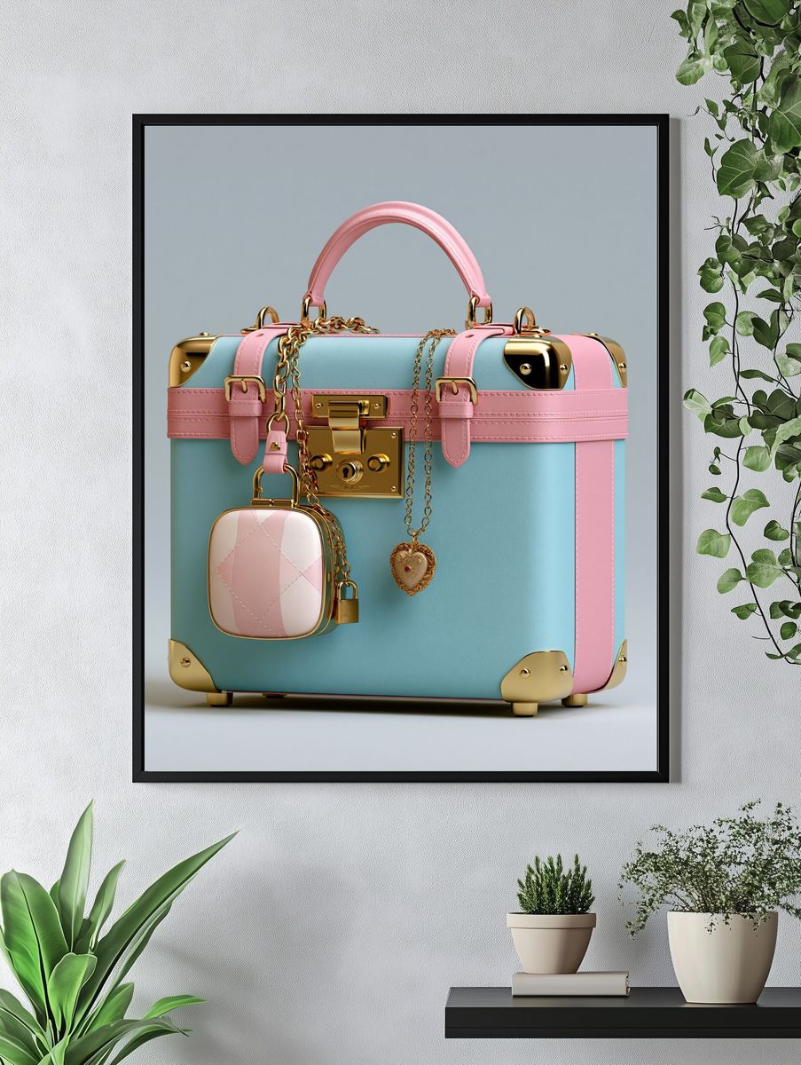 Pastel Luxury Suitcase Poster. — room view 4