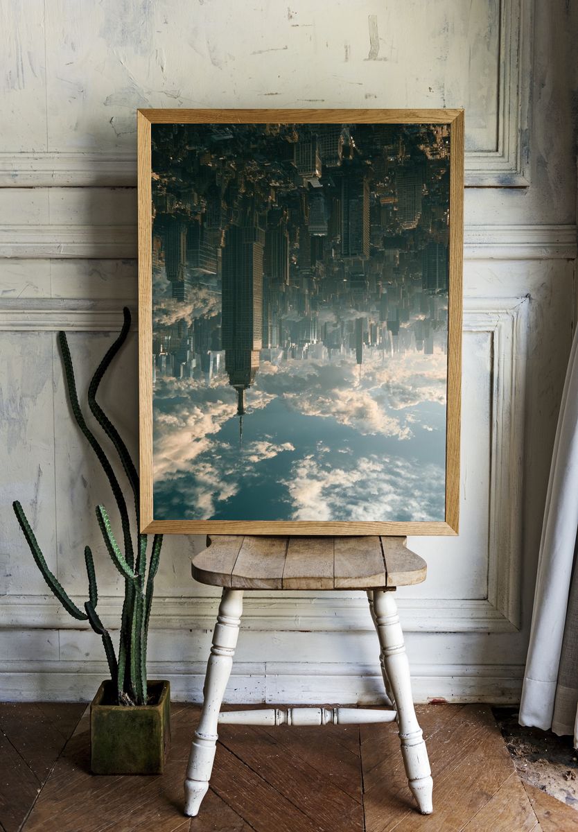 Upside-Down Skyline Surrealism Print. — room view 1