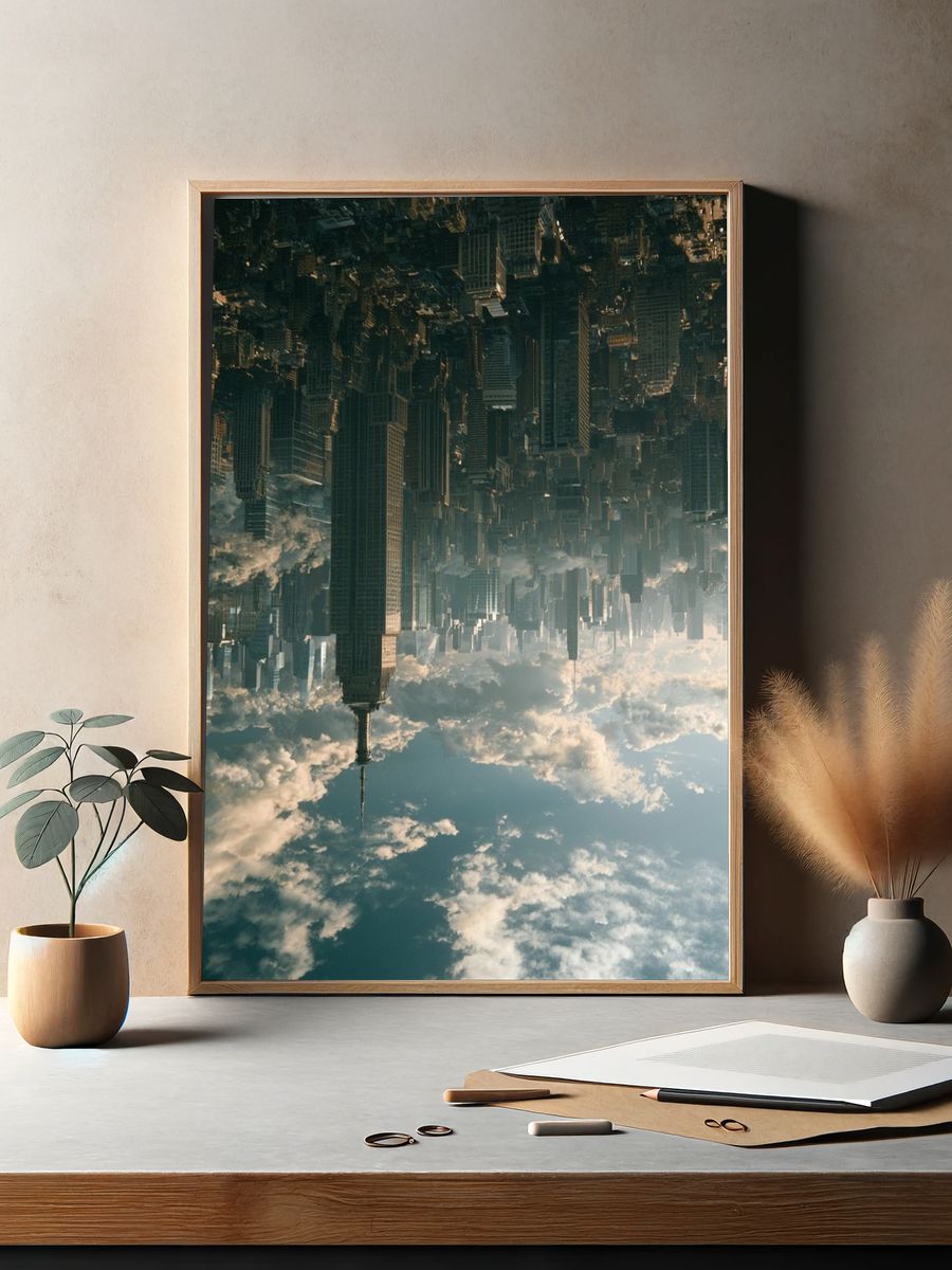 Upside-Down Skyline Surrealism Print. — room view 2