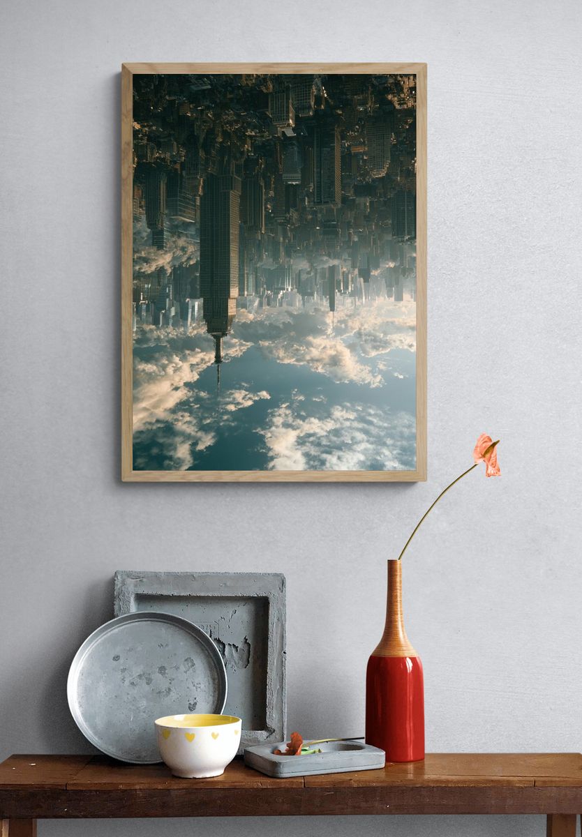 Upside-Down Skyline Surrealism Print. — room view 3