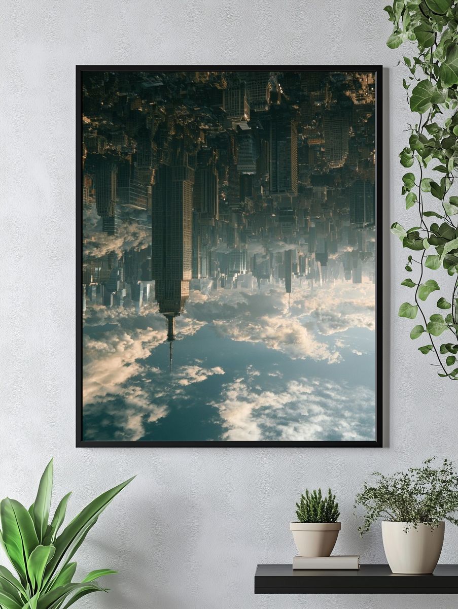 Upside-Down Skyline Surrealism Print. — room view 4