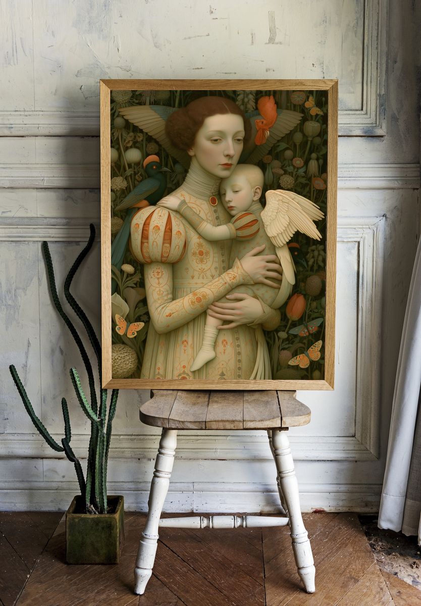 Mother and Child Surrealism Print. — room view 1