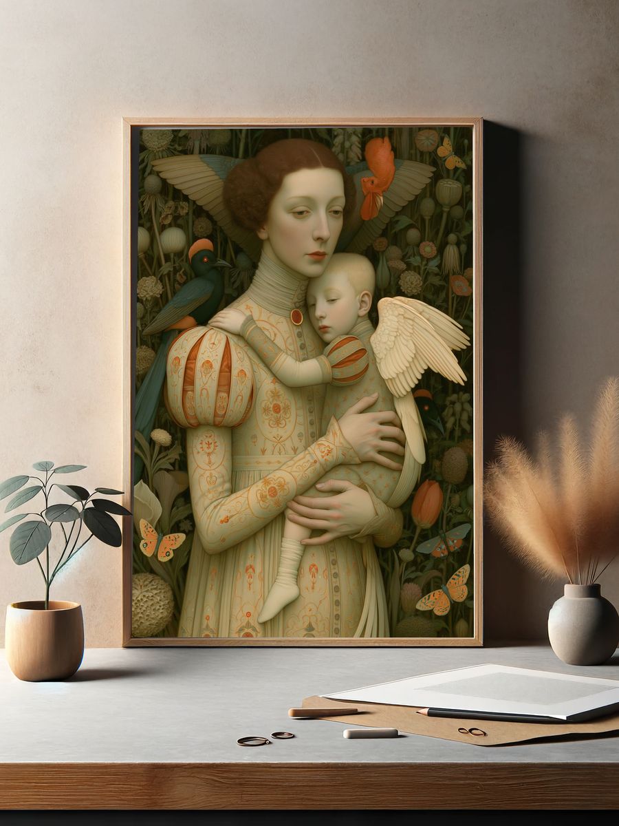 Mother and Child Surrealism Print. — room view 2
