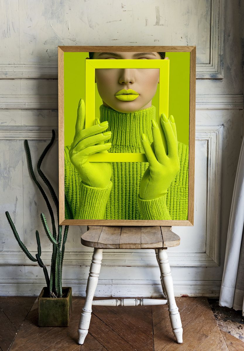 Neon Lime Fashion Portrait Poster. room preview