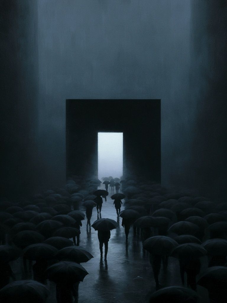 Umbrella Corridor Surrealism Print. poster — fine-art art