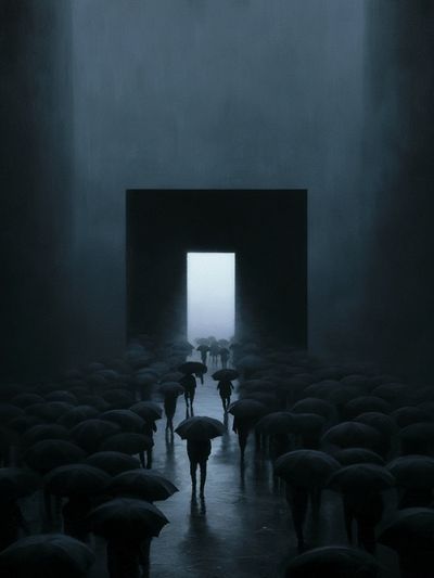 Umbrella Corridor Surrealism Print. poster