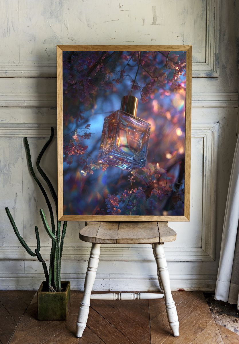 Perfume Bottle Floral Glow Poster. — room view 1
