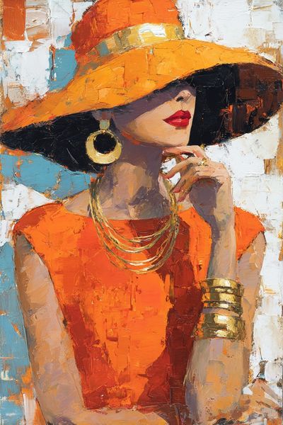 Orange Hat Fashion Portrait Print.