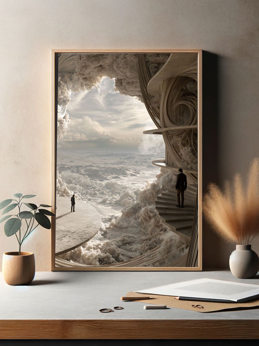 Surreal Cloudscape Architecture Print. — room view 2