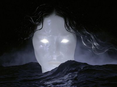 Ghostly Face in the Dark Sea Print. poster
