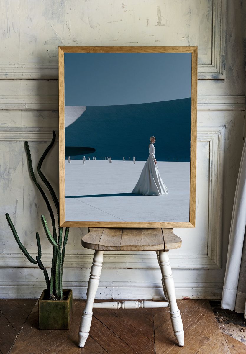 Surreal Blue Courtyard Print. — room view 1