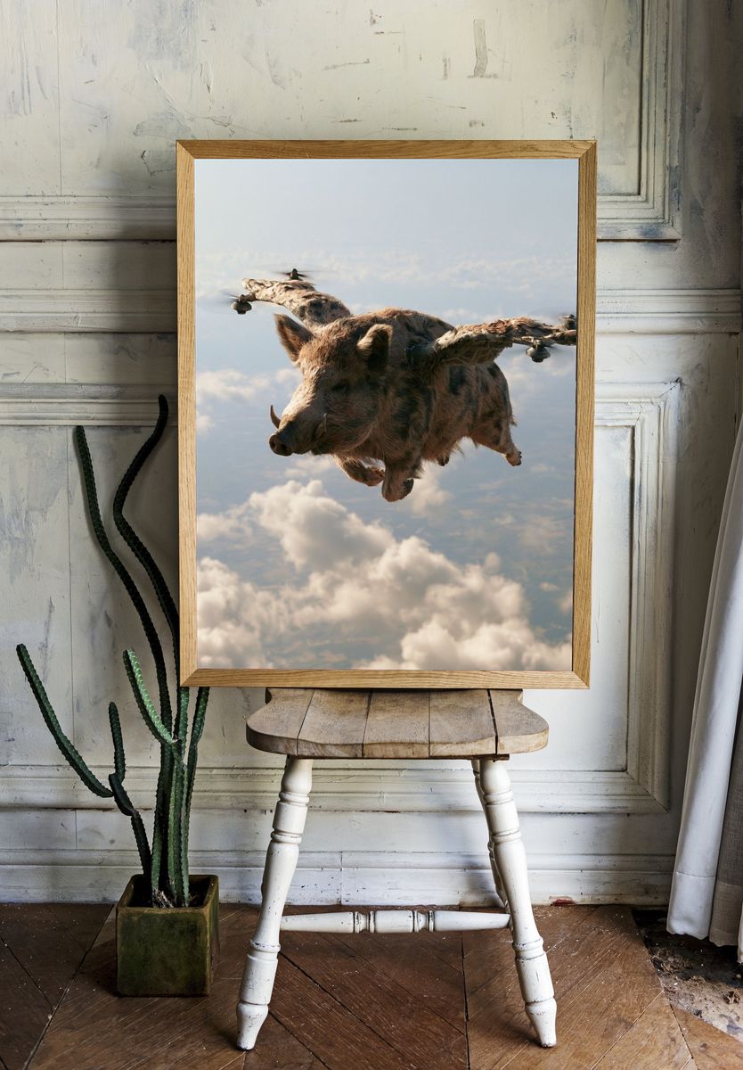 Flying Boar Surrealism Print. — room view 1