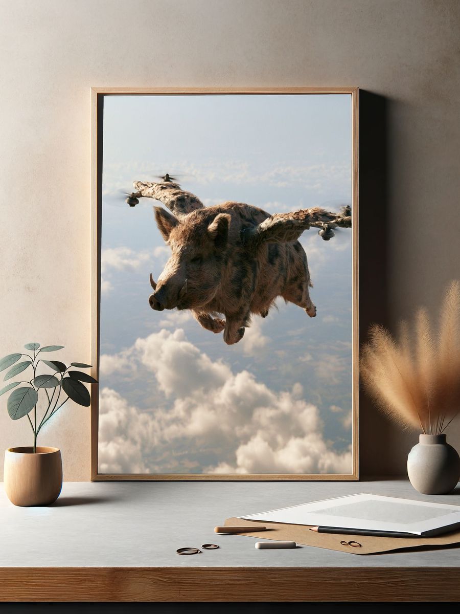 Flying Boar Surrealism Print. — room view 2