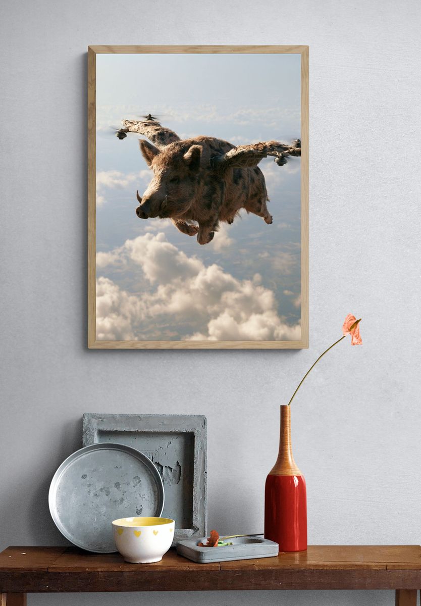 Flying Boar Surrealism Print. — room view 3