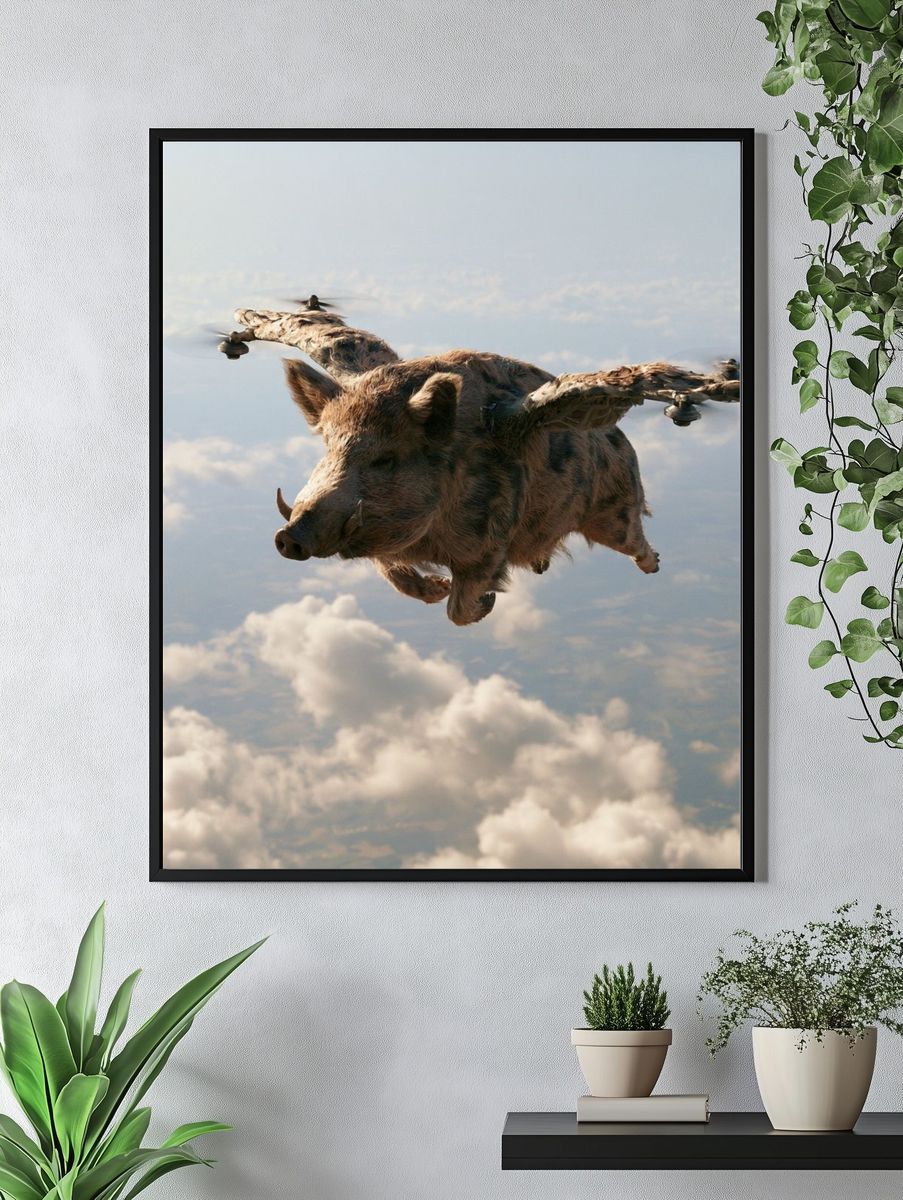Flying Boar Surrealism Print. — room view 4