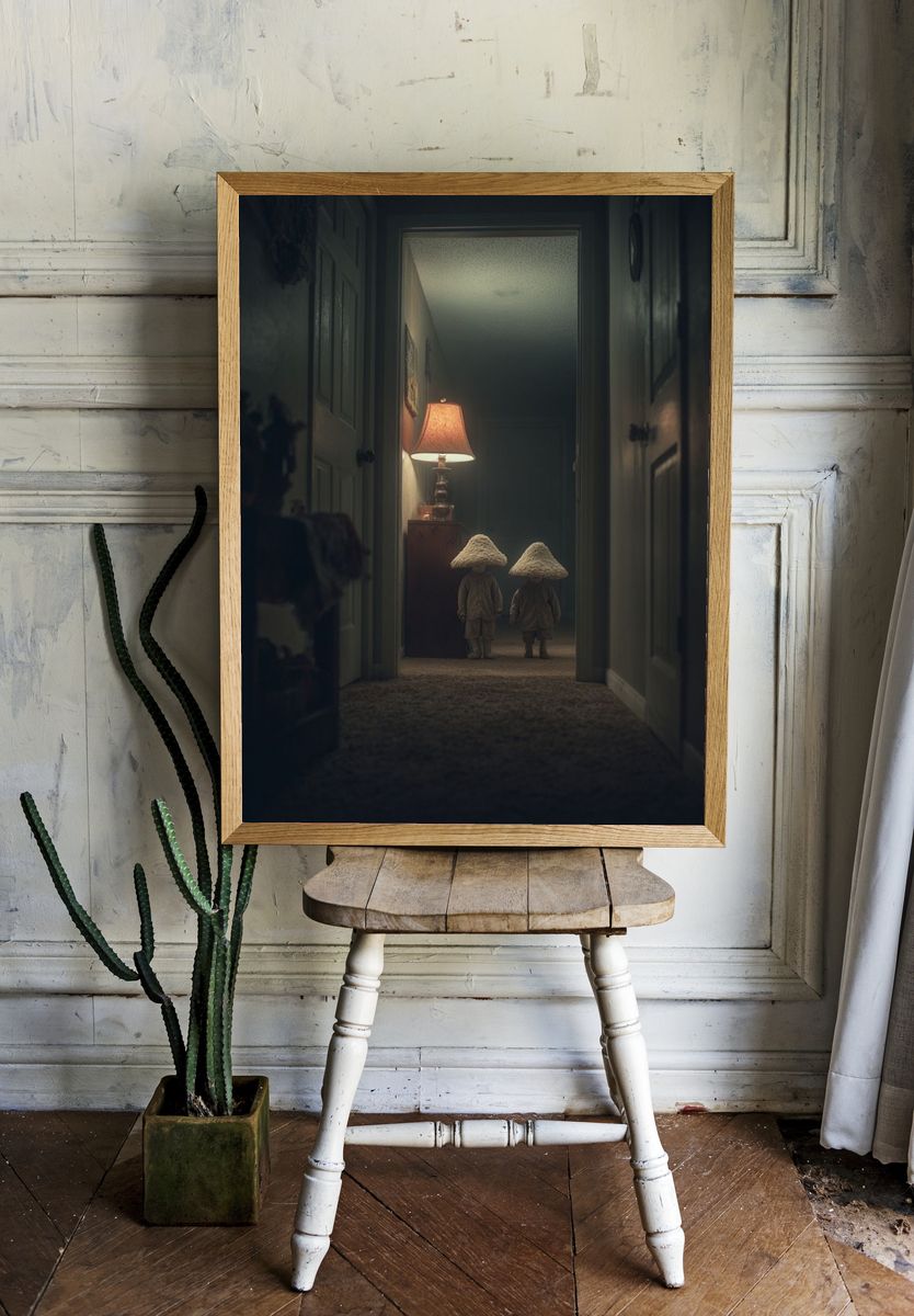 Eerie Hallway Children Surrealism Print room preview