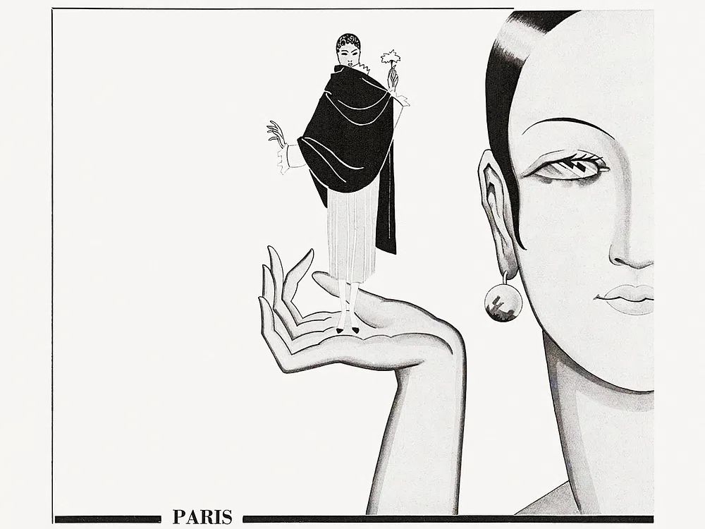 Advertisement fabrics (1931) fashion illustration. poster — fashion art