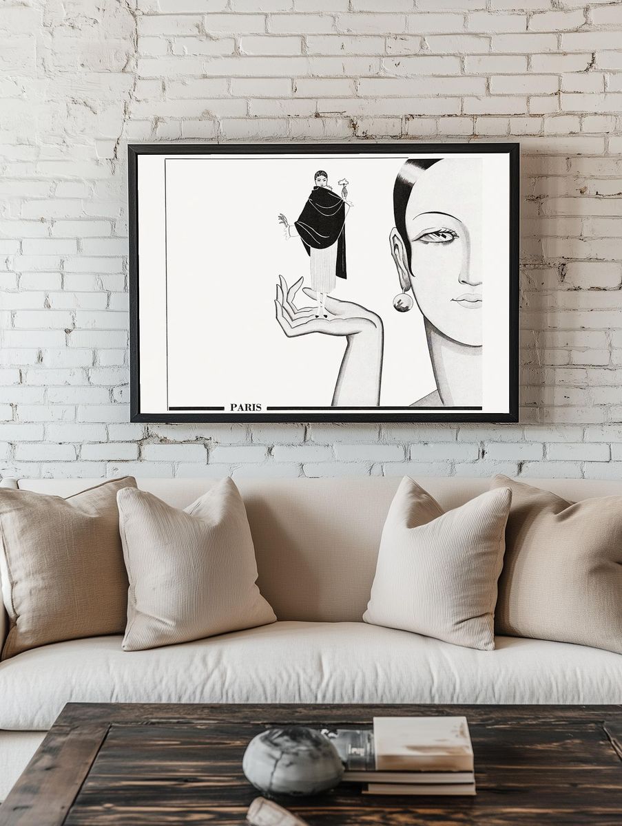 Advertisement fabrics (1931) fashion illustration. — room view 1