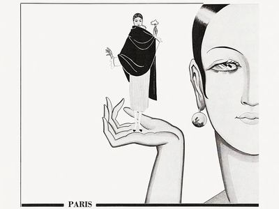 Advertisement fabrics (1931) fashion illustration. poster