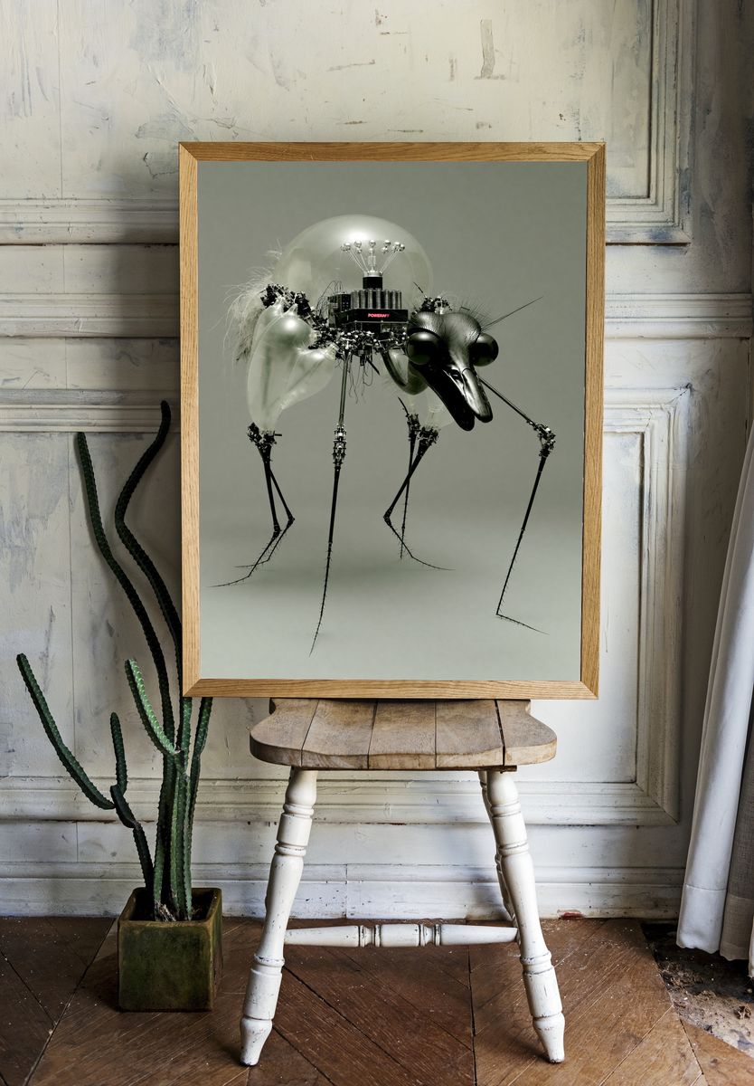 Surreal Mechanical Insect Print. room preview