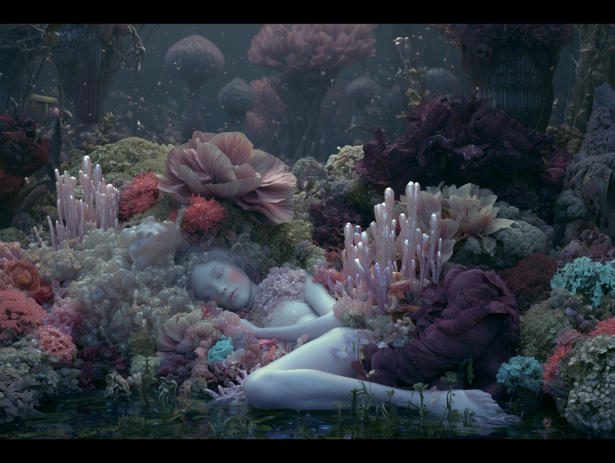 Dreaming Floral Figure Surrealism Print. poster detail