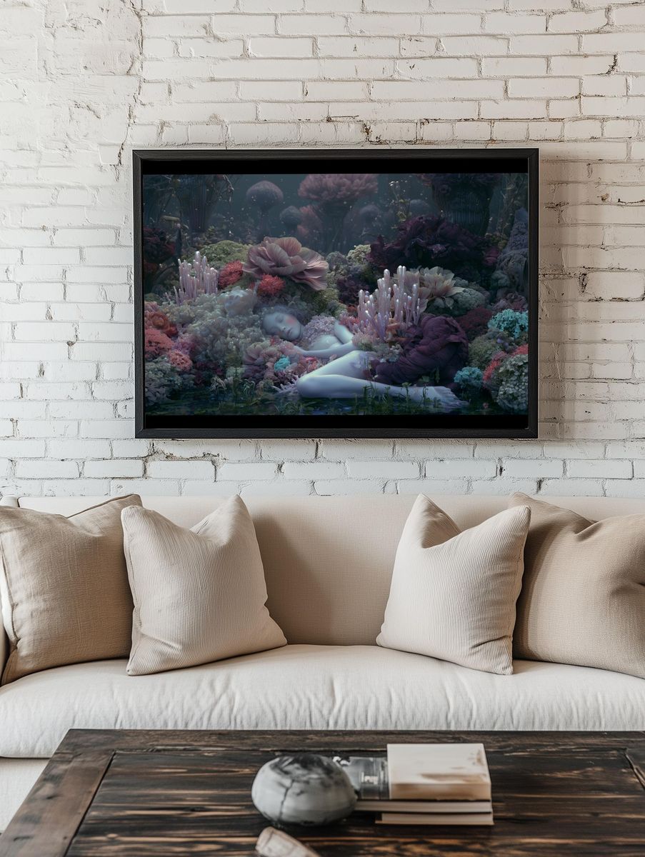 Dreaming Floral Figure Surrealism Print. room preview