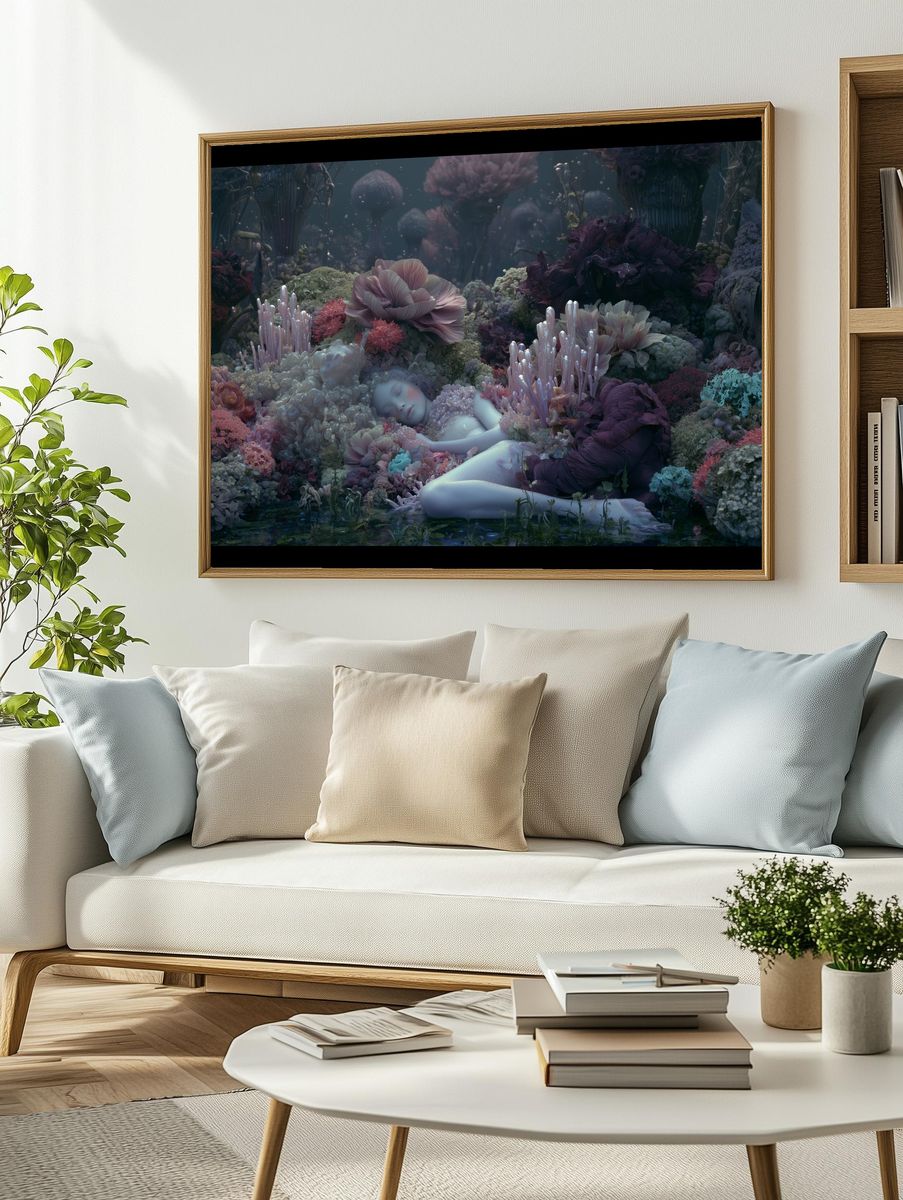 Dreaming Floral Figure Surrealism Print. — room view 2