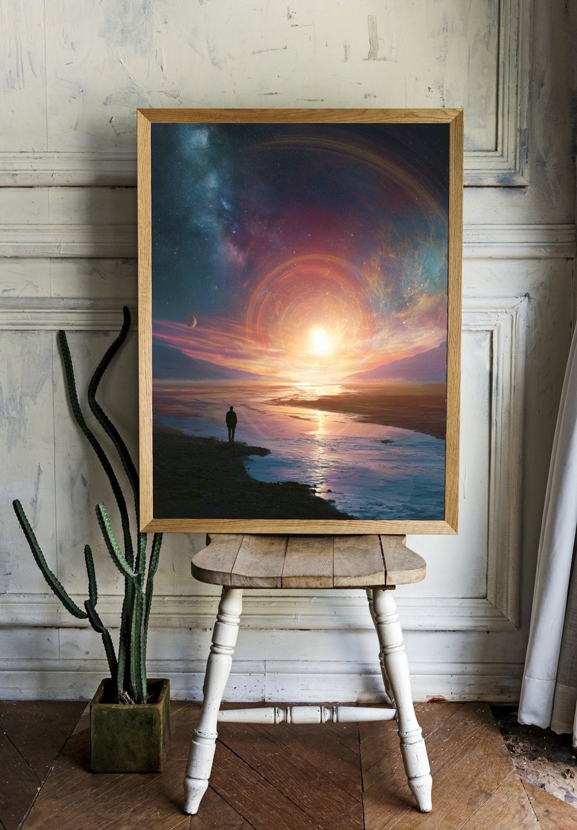 Cosmic Sunset Seascape Print. — room view 1