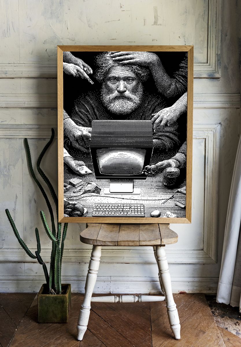 Surreal Computer Desk Portrait Print. — room view 1