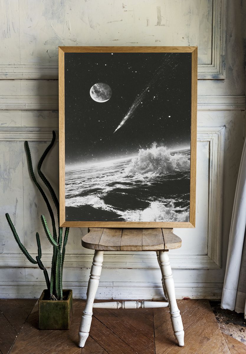 Moonlit Ocean Surrealism Poster. — room view 1