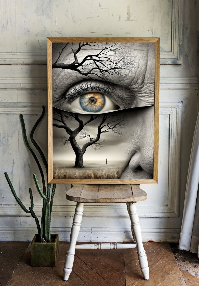 Surreal Eye and Tree Print. — room view 1