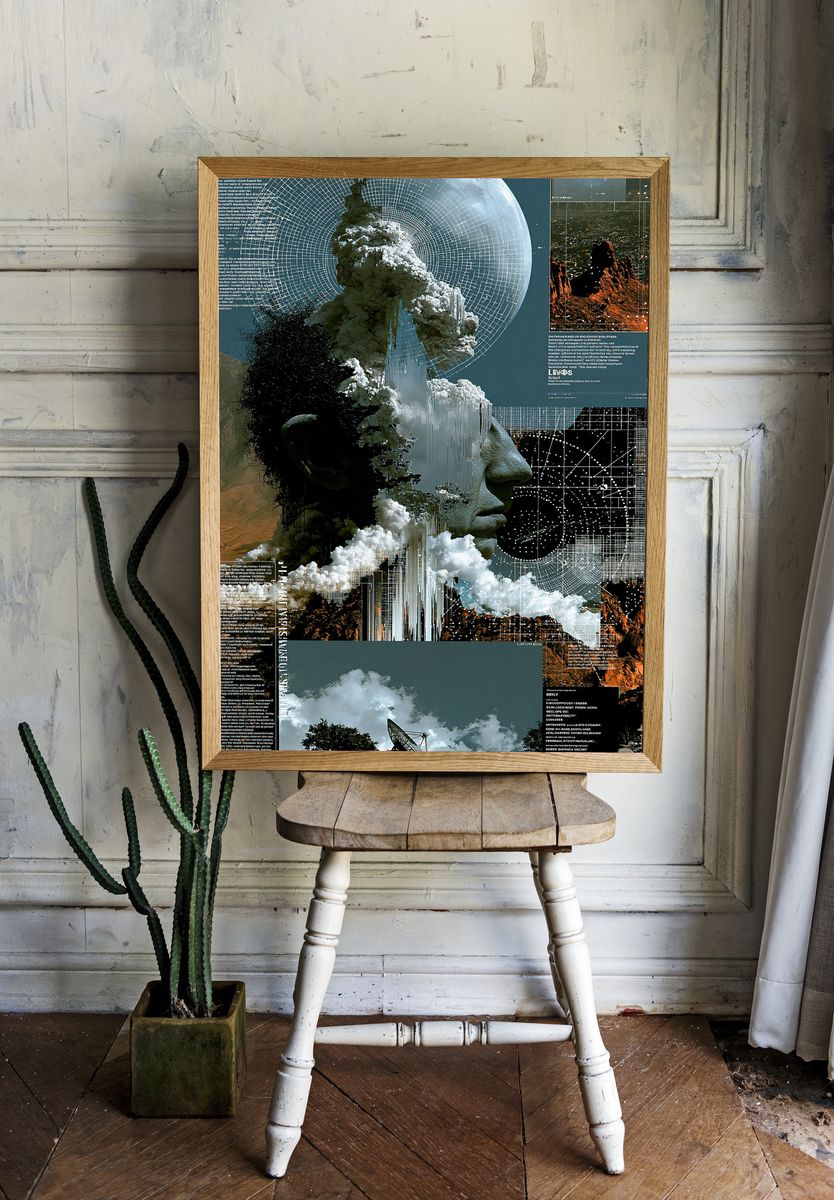 Surreal Cosmic Face Collage Poster. — room view 1
