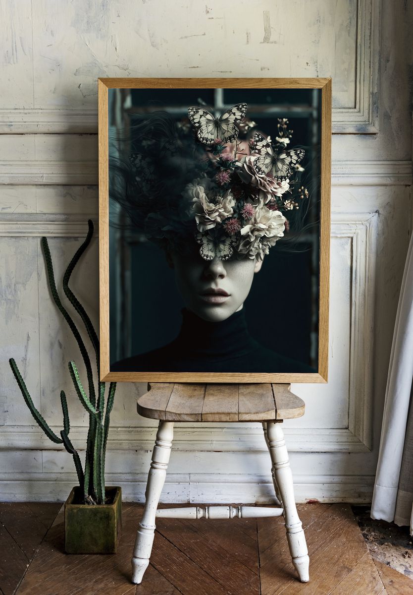Butterfly Bloom Portrait Print. — room view 1