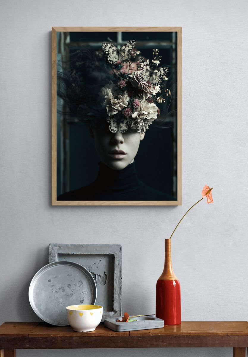 Butterfly Bloom Portrait Print. — room view 3