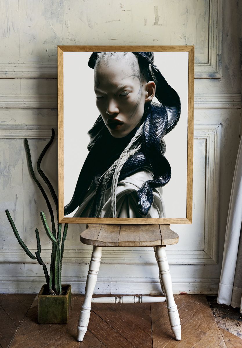 Surreal Snake Portrait Print. — room view 1