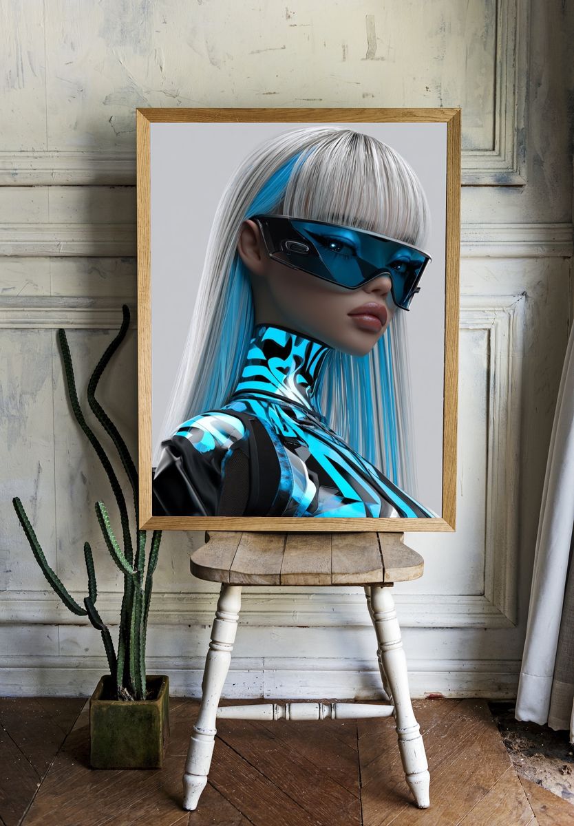 Cyberpunk Woman Portrait Poster. room preview