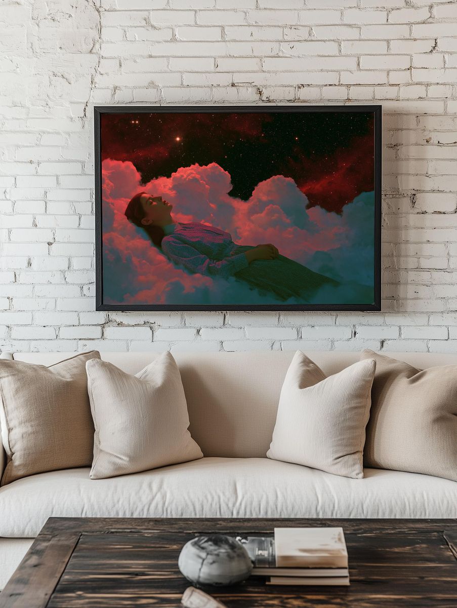 Dreaming in the Clouds Surrealism Print. room preview