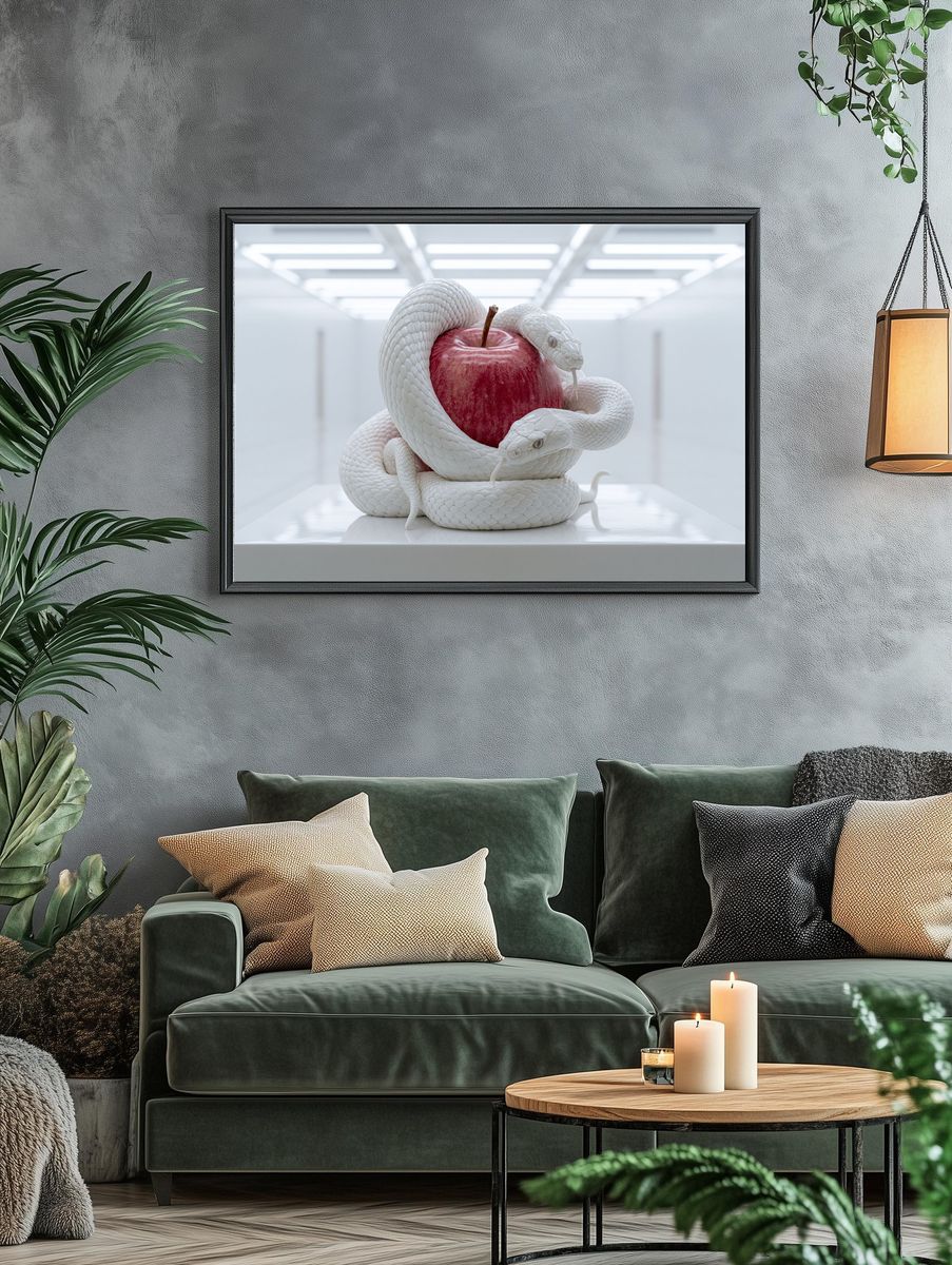White Snakes and Red Apple Print. — room view 4