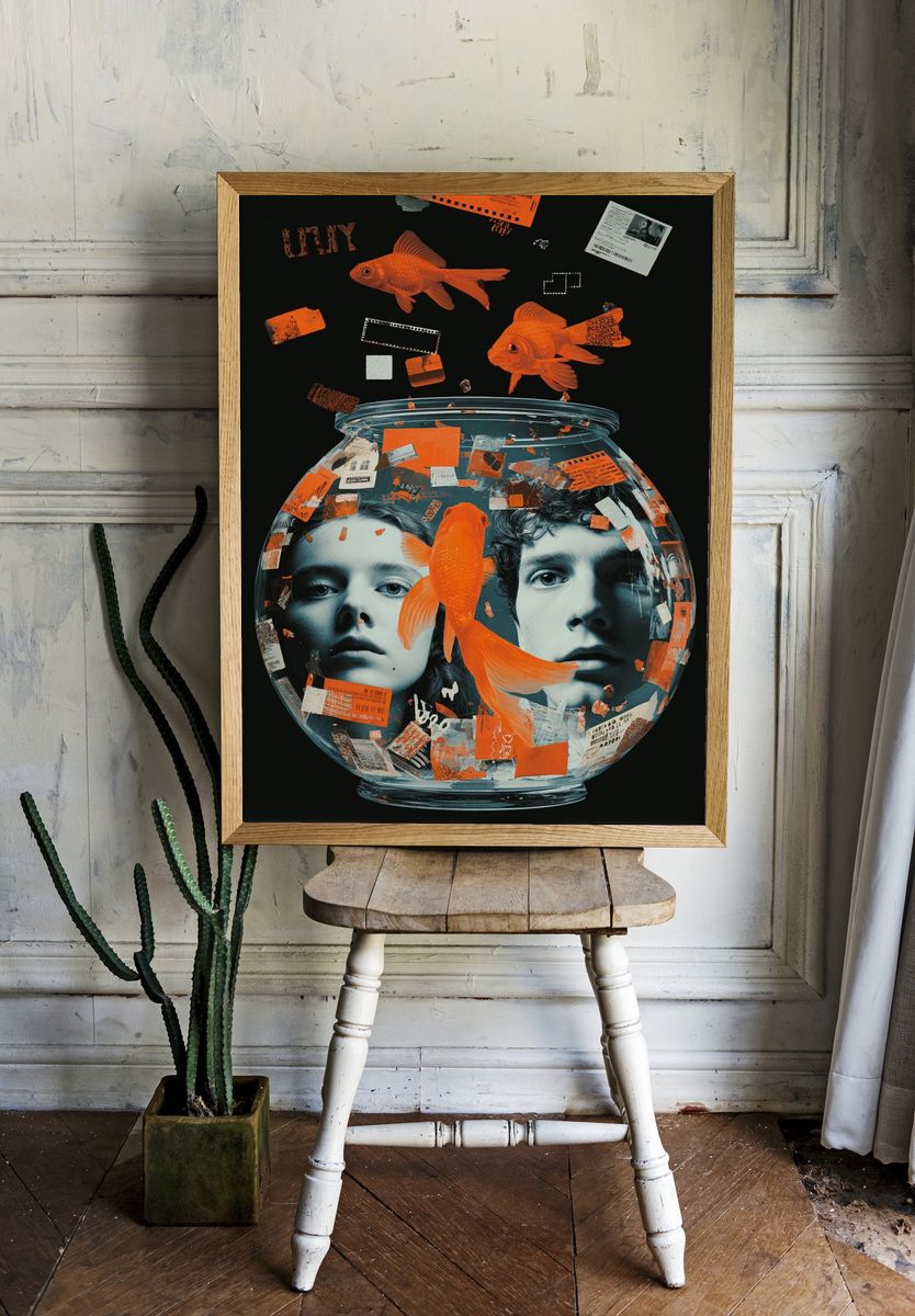 Goldfish Collage Surrealism Poster. room preview