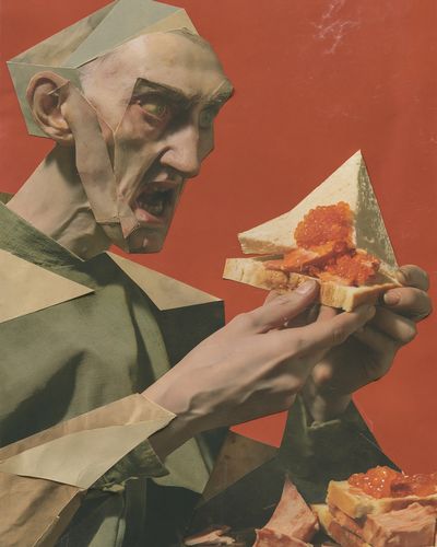 Surreal Collage Man with Sandwich Poster. poster print