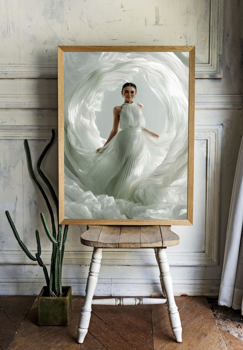 Elegant White Dress Portrait Print. — room view 1