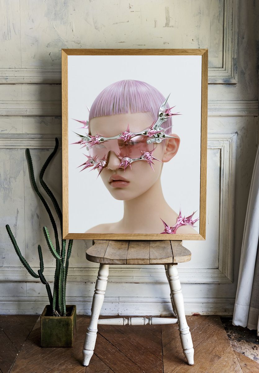 Futuristic Pink Portrait Print. — room view 1