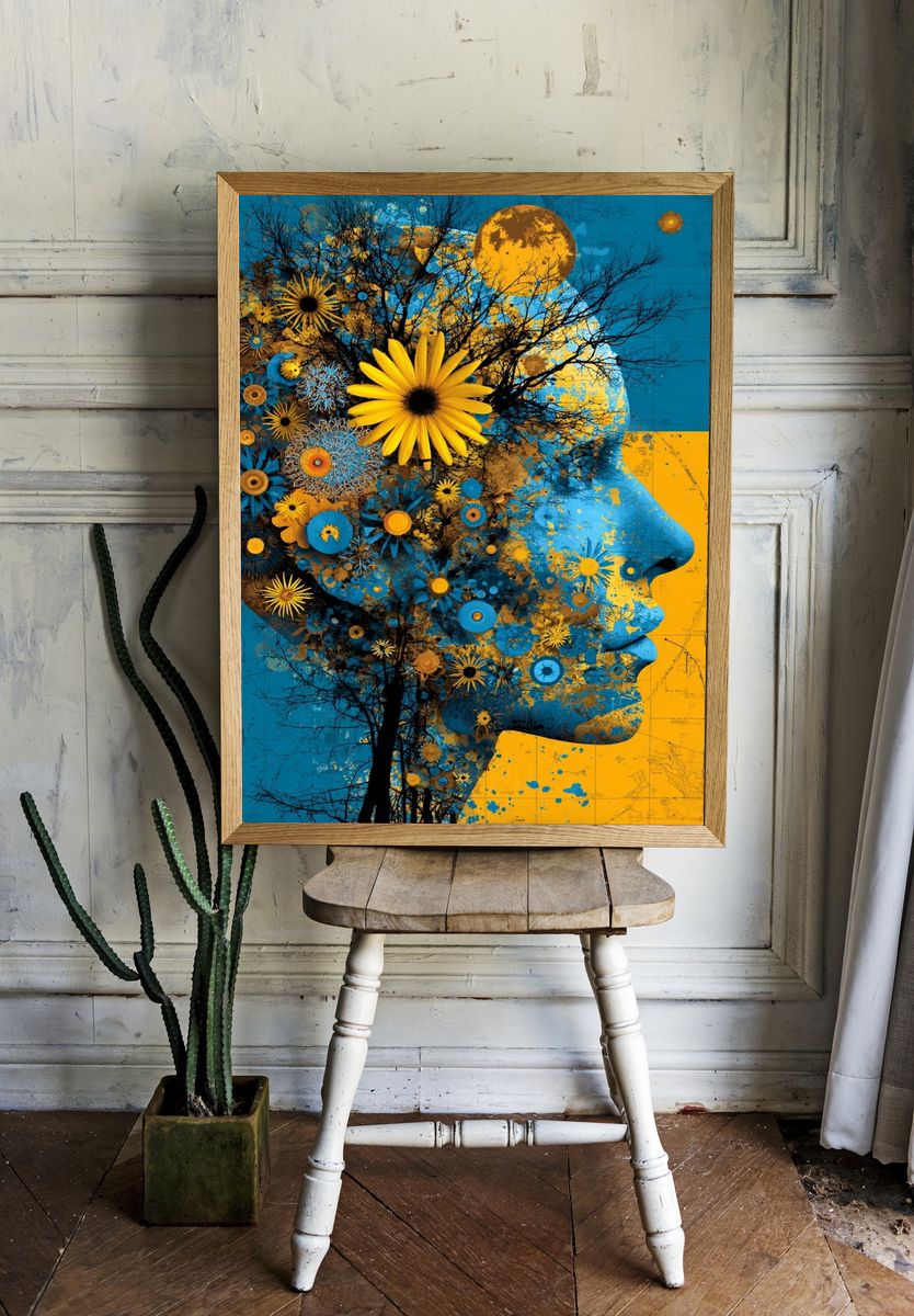 Floral Profile Surrealism Poster. — room view 1