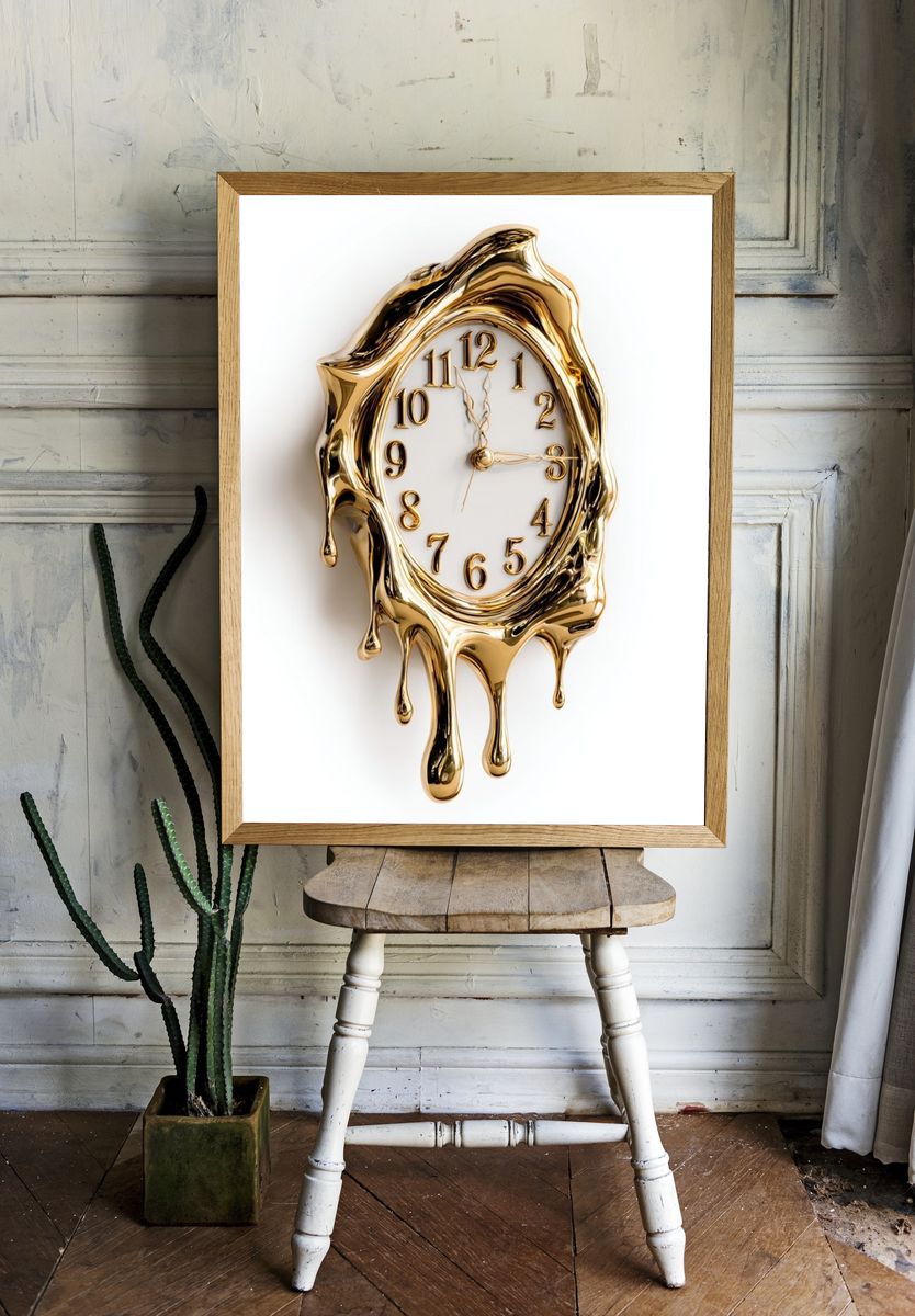Melting Gold Clock Surrealism Poster room preview