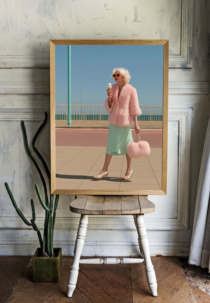 Pastel Seaside Fashion Portrait Print. room preview