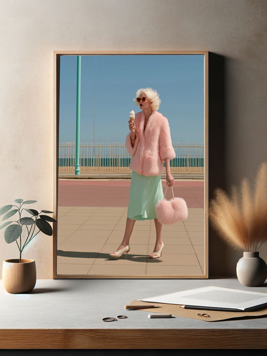Pastel Seaside Fashion Portrait Print. — room view 2