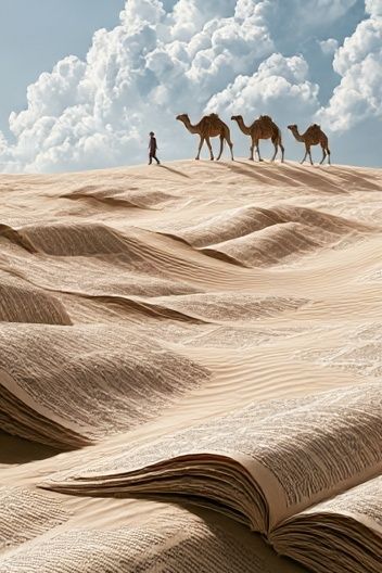 Desert Camels Surrealism Print. poster detail