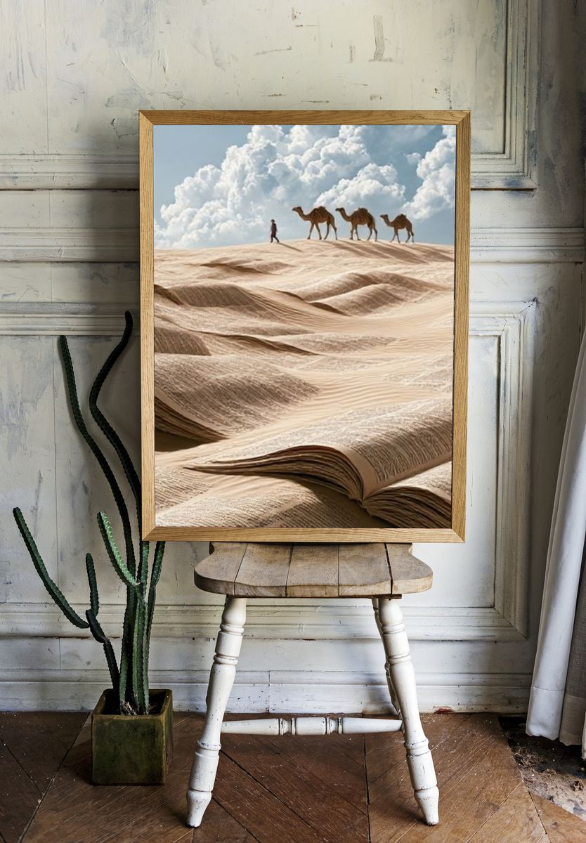 Desert Camels Surrealism Print. — room view 1